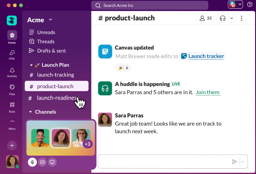 slack workspace for team communication